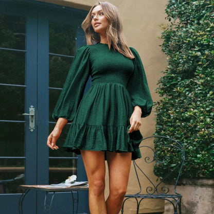 Round Neck Pleated Dress