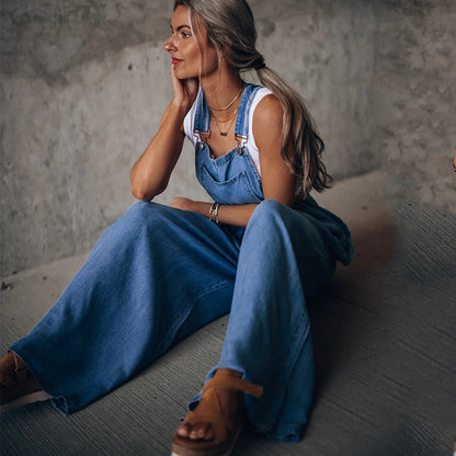 Wide Leg Denim Overalls