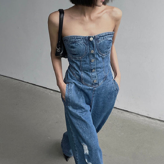 Denim Strapless Jumpsuit