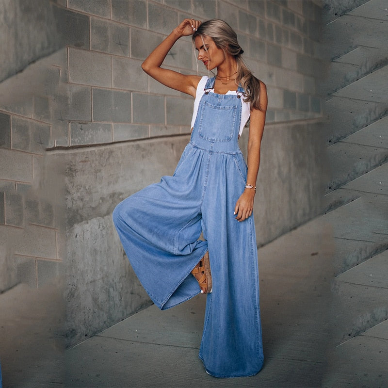 Wide Leg Denim Overalls