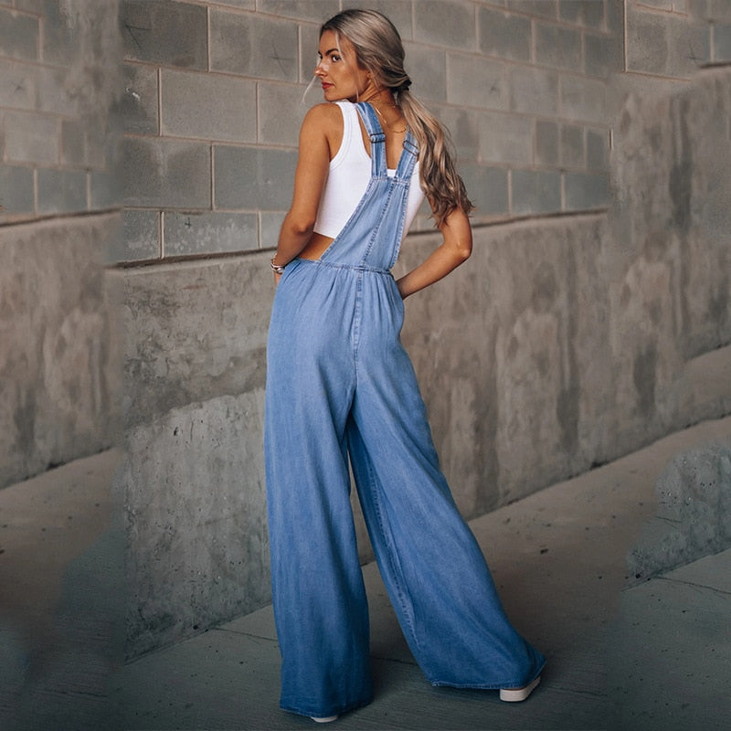 Wide Leg Denim Overalls