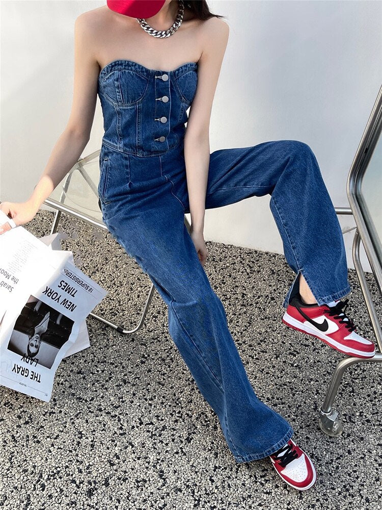 Denim Strapless Jumpsuit