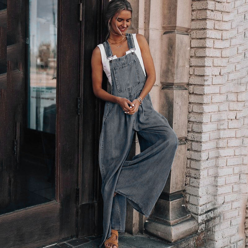 Wide Leg Denim Overalls