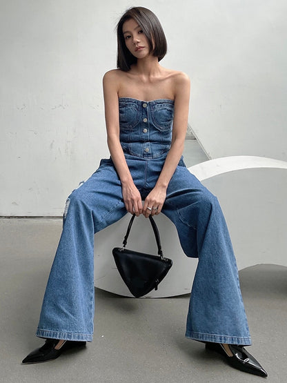 Denim Strapless Jumpsuit