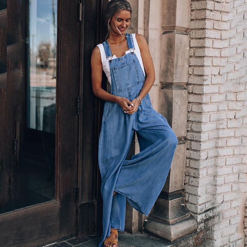 Wide Leg Denim Overalls