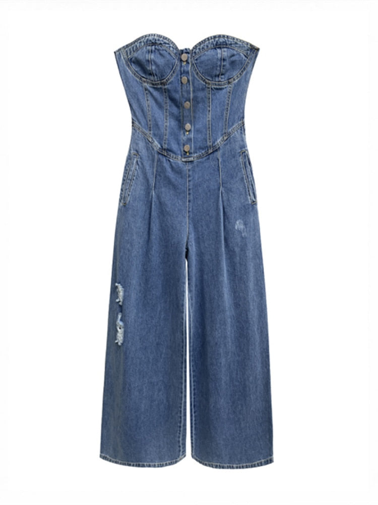 Denim Strapless Jumpsuit