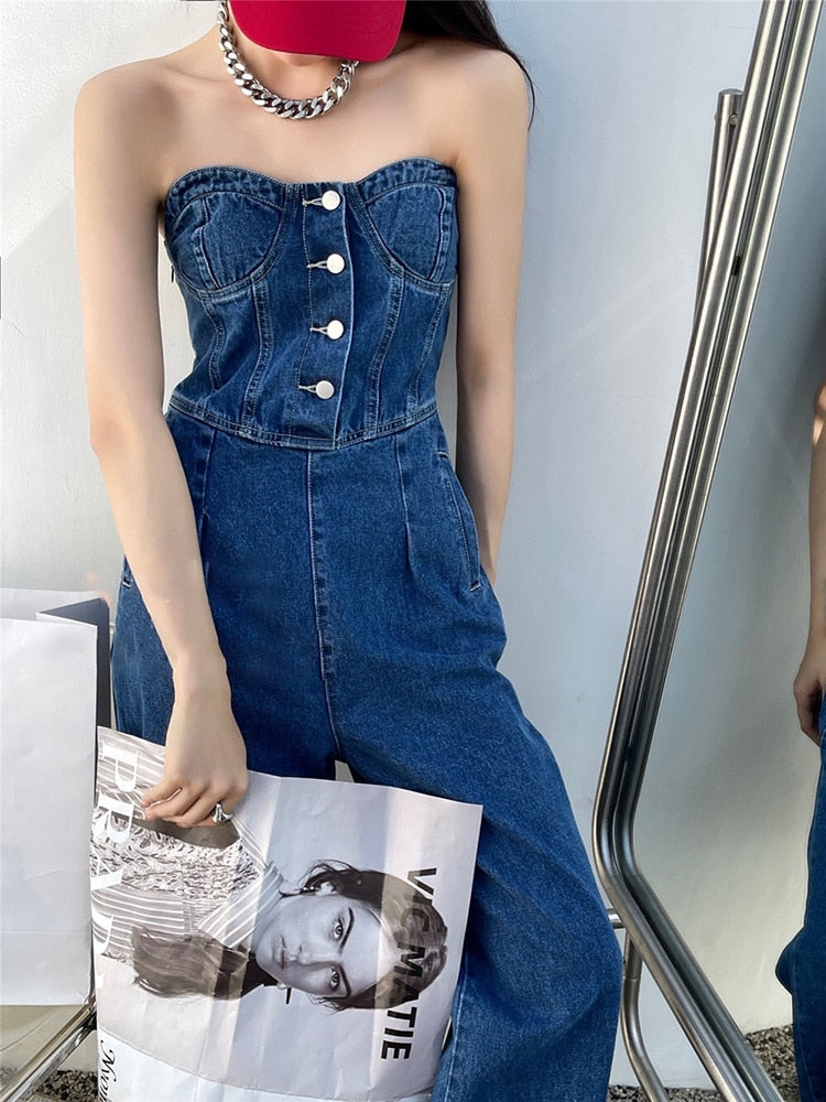 Denim Strapless Jumpsuit